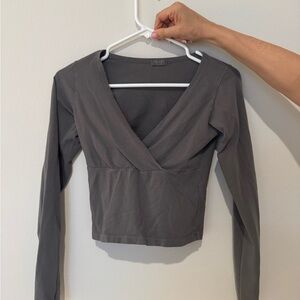 Brandy Melville Gray Wrap Crop Blouse